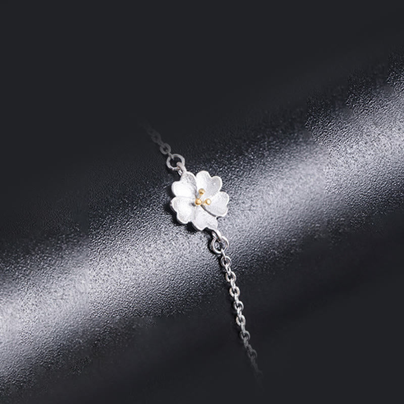 Stone of buddha 925 Sterling Silver Cherry Blossom Blessing Chain Bracelet