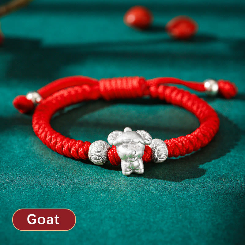 Stone of buddha 999 Sterling Silver Chinese Zodiac Red Rope Luck Handcrafted Kids Bracelet