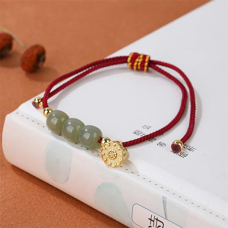Stone of buddha Handmade Hetian Jade Bead Lotus Pod Prosperity Luck Braided Bracelet