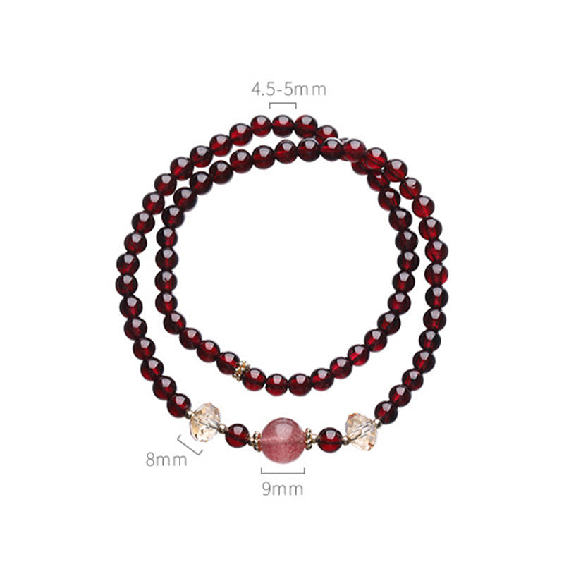 Stone of buddha 14K Gold Plated Natural Garnet Strawberry Quartz Stability Double Wrap Bracelet