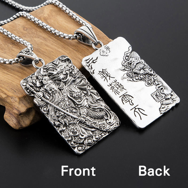 Stone of buddha Guan Gong Dragon Auspicious Clouds Wealth Necklace Pendant