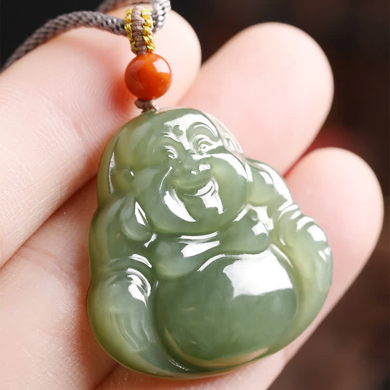 Stone of buddha Laughing Buddha Hetian Jade Abundance Necklace String Pendant