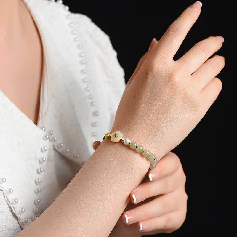 Stone of buddha 925 Sterling Silver Natural Hetian Jade Peach Blossom Luck Bracelet