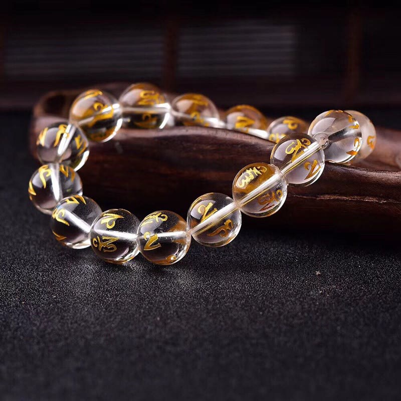 Stone of buddha Tibet White Crystal Black Onyx Om Mani Padme Hum Meditation Bracelet