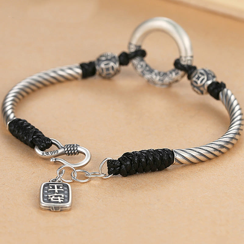 Stone of buddha 999 Sterling Silver Fu Character Peace Buckle Copper Coin Auspicious Clouds Fortune Bracelet