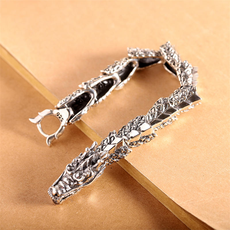 Stone of buddha 925 Sterling Silver Dragon Luck Success Bracelet Bangle