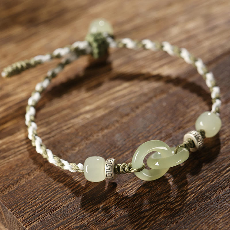 Stone of buddha Natural Hetian Jade Peace Buckle Luck Braided Bracelet