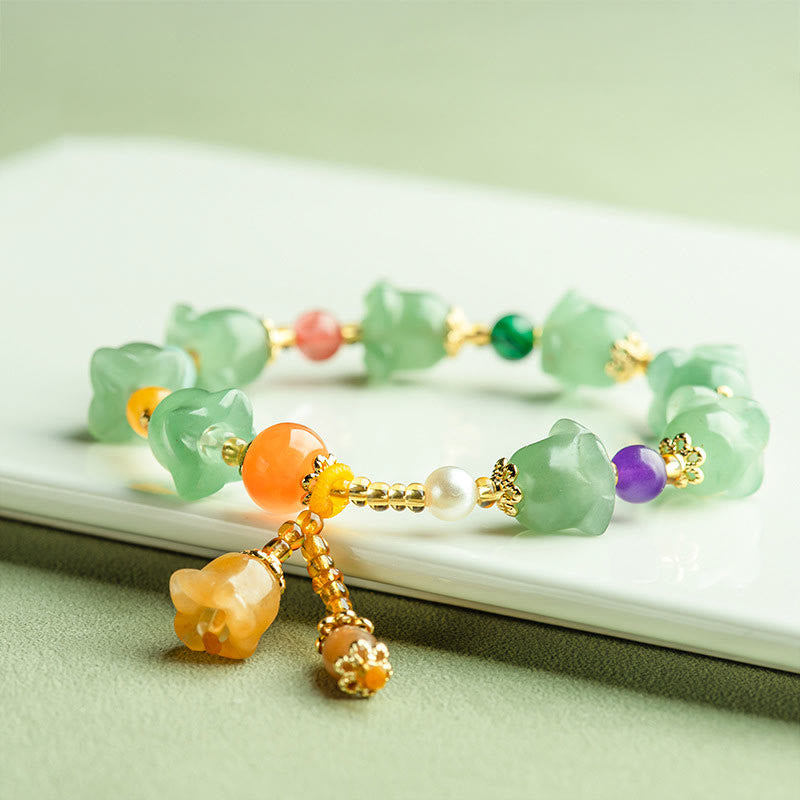 Stone of buddha Green Aventurine Magnolia Flower Luck Bracelet
