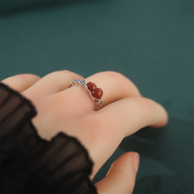 Stone of buddha 925 Sterling Silver Red Agate Gourd Copper Coin Self-acceptance Ring