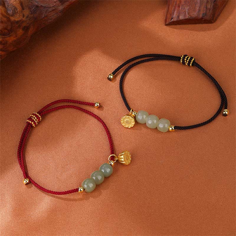 Stone of buddha Handmade Hetian Jade Bead Lotus Pod Prosperity Luck Braided Bracelet