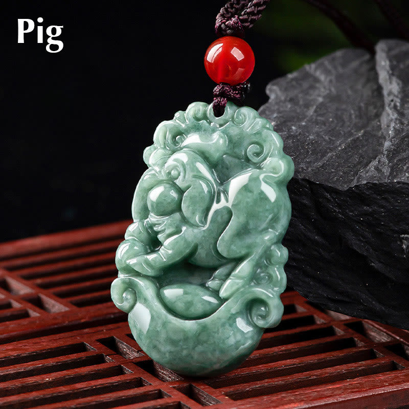 Stone of buddha Natural Jade 12 Chinese Zodiac Prosperity Necklace Pendant