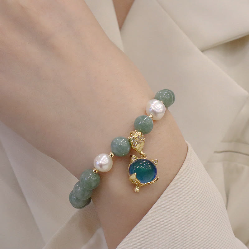 Stone of buddha Jade Pearl Color-Changing Fox Charm Luck Bracelet