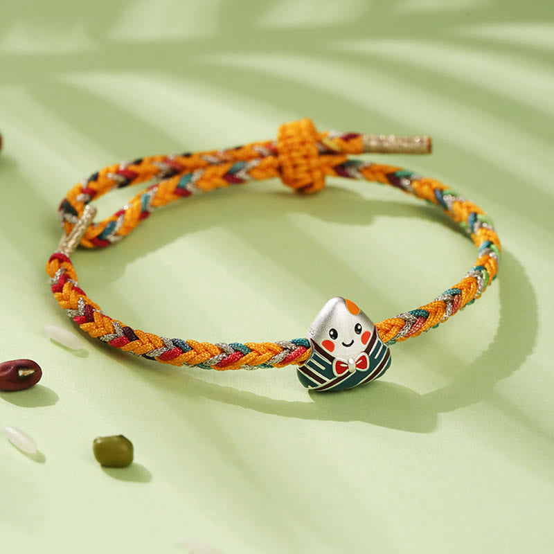 Stone of buddha 925 Sterling Silver Dragon Boat Festival Zongzi Pattern Luck Handmade Multicolored Rope Child Adult Bracelet