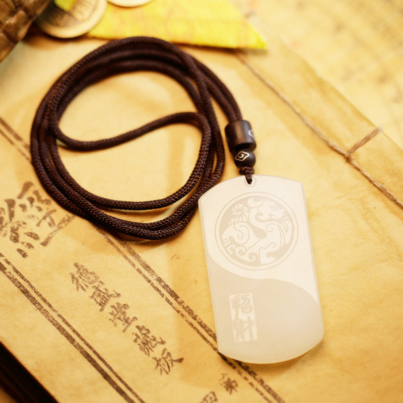 Stone of buddha White Jade PiXiu Yin Yang Luck Protection Necklace Pendant