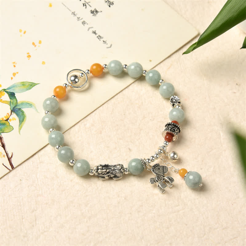 Stone of buddha 925 Sterling Silver Natural Jade Amber PiXiu Pony Success Bracelet