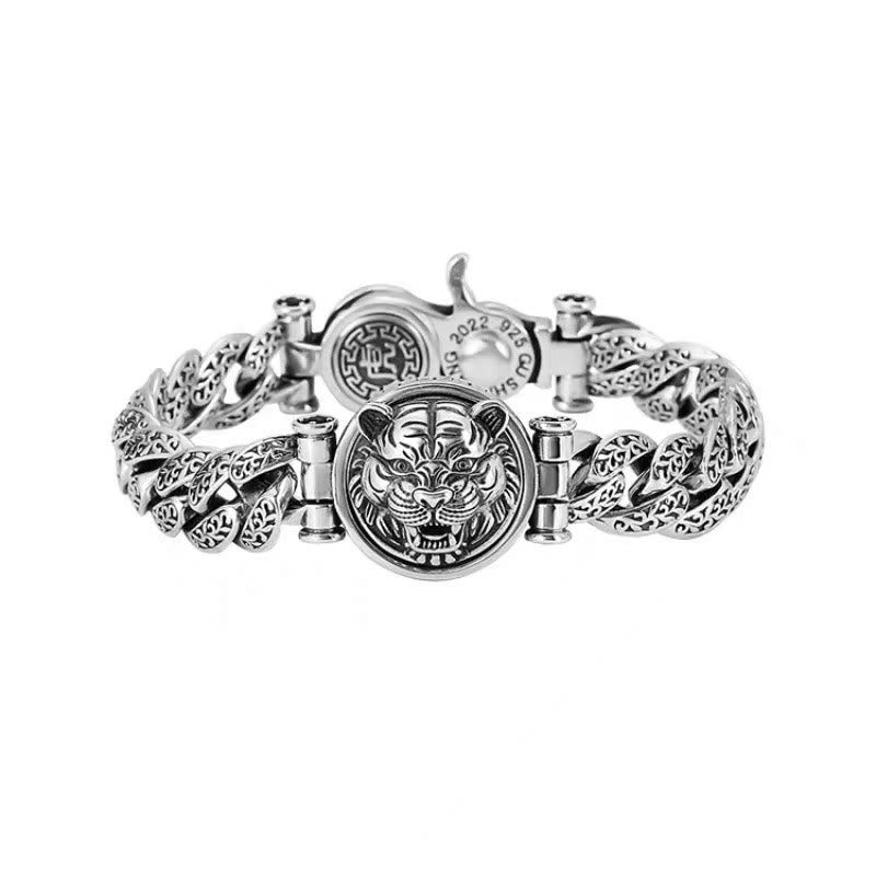 Stone of buddha Tiger Tang Dynasty Flower Design Engraved Luck Energy Bracelet