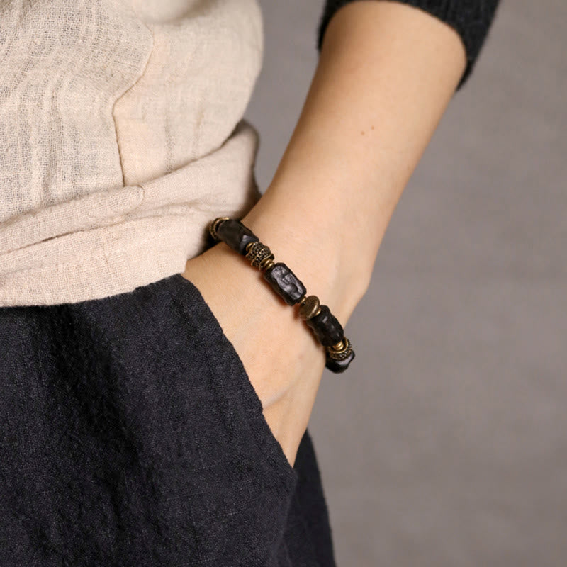 Stone of buddha Tibetan Ebony Wood Copper Calm Peace Bracelet