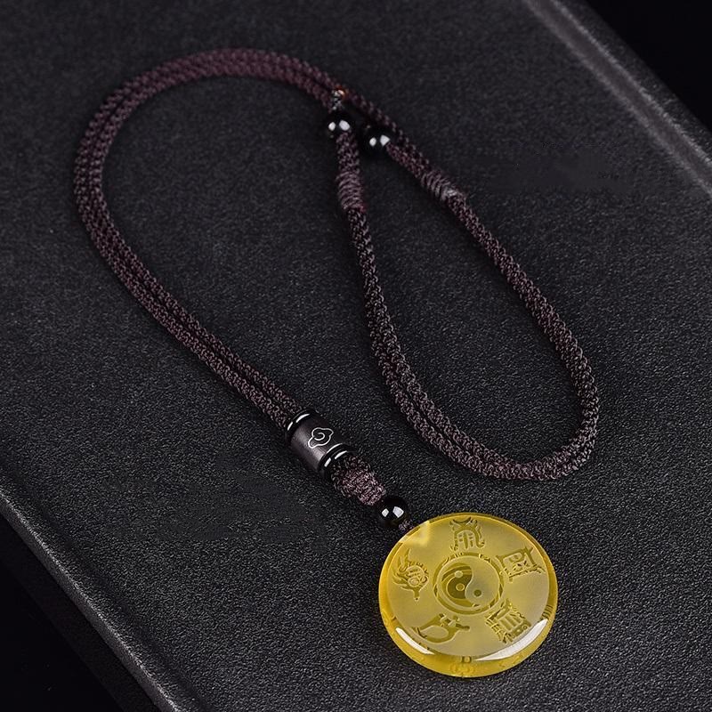 Stone of buddha Taoism Five Sacred Mountains Yin Yang Symbol Liuli Crystal Balance Necklace Pendant Key Chain