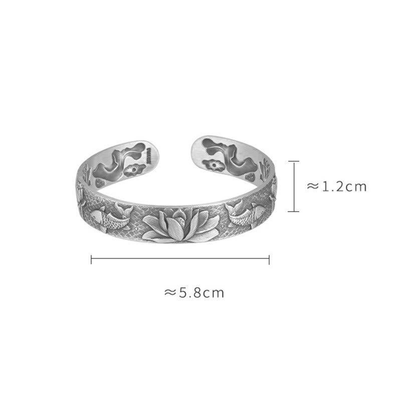 Stone of buddha 999 Sterling Silver Luck Koi Fish Lotus Wealth Bracelet Bangle