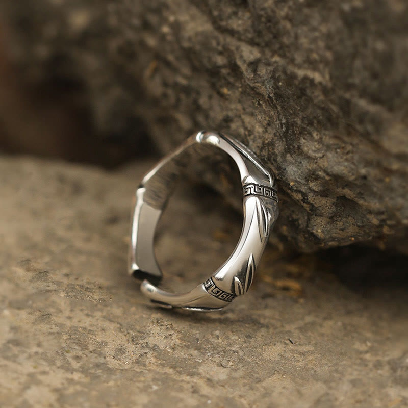 Stone of buddha Simple Bamboo Design Copper Luck Wealth Adjustable Ring