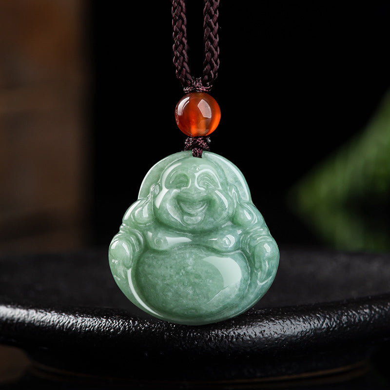 Stone of buddha Laughing Buddha Cyan Jade Success Necklace String Pendant