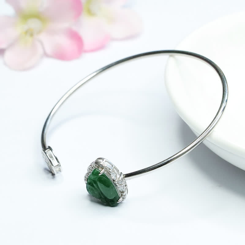 Stone of buddha 925 Sterling Silver Laughing Buddha Jade Luck Bracelet Bangle