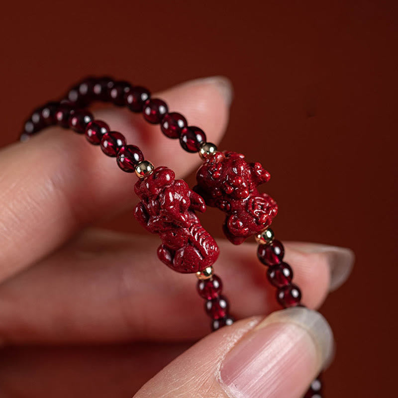 Stone of buddha Garnet Cinnabar PiXiu Blessing Calm String Bracelet