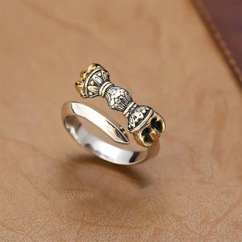 Stone of buddha Tibetan Dorje Vajra Engraved Design Copper Luck Wealth Adjustable Ring