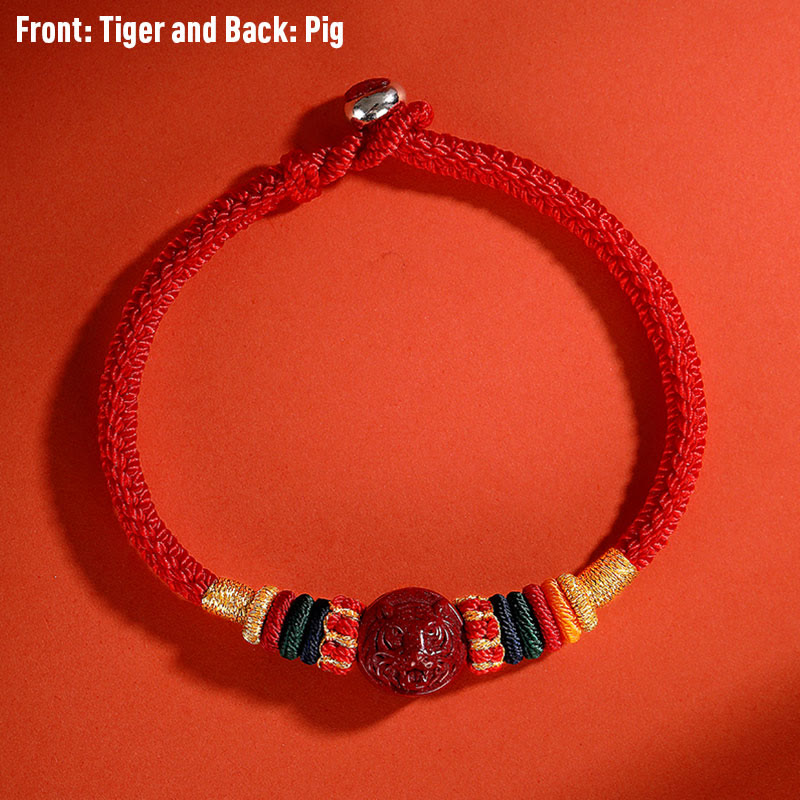 Stone of buddha Year of the Dragon 925 Sterling Silver Chinese Zodiac Cinnabar Auspicious Matches Blessing Bracelet