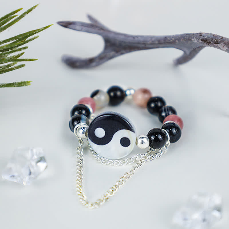 Stone of buddha Yin Yang Symbol Balance Luck Ring