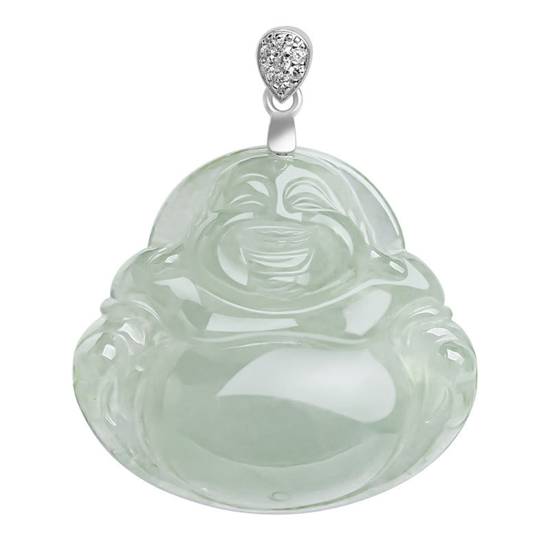 Stone of buddha 925 Sterling Silver Natural Jade Laughing Buddha Prosperity Abundance Chain Necklace Pendant