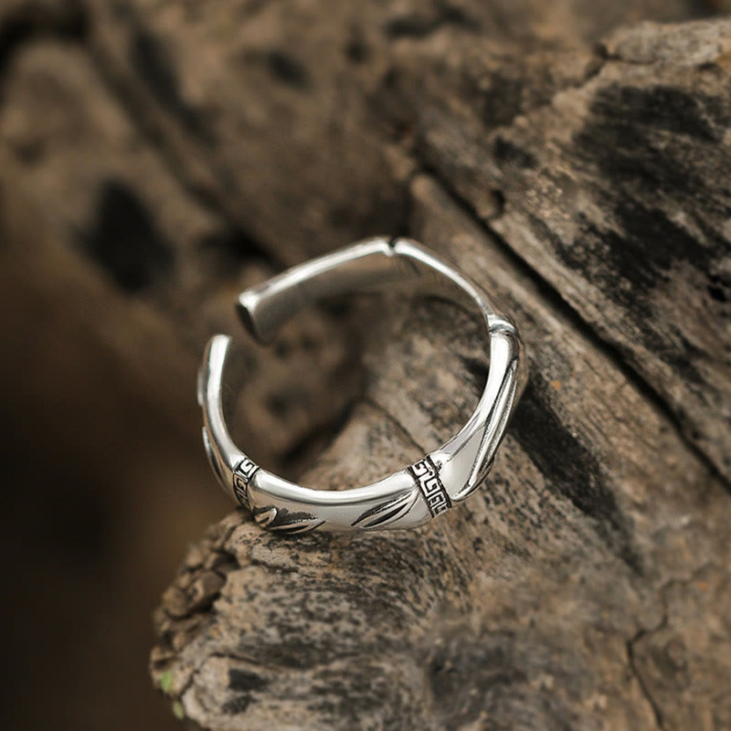 Stone of buddha Simple Bamboo Design Copper Luck Wealth Adjustable Ring
