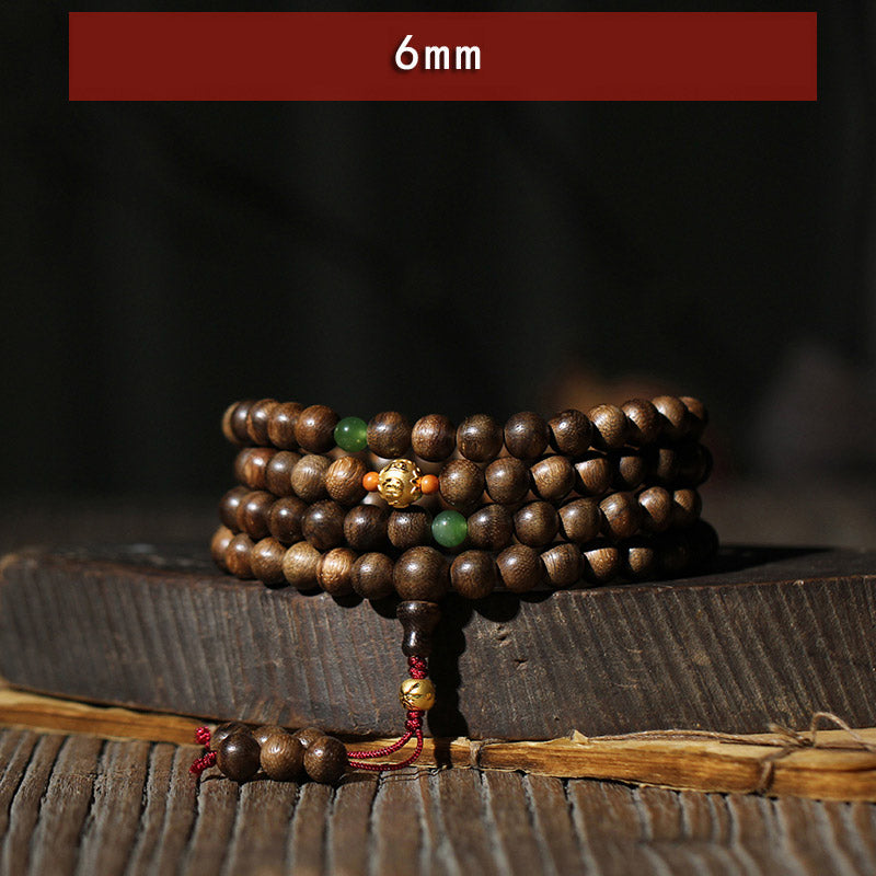 Stone of buddha 999 Gold 108 Mala Beads Kalimantan Agarwood Cyan Jade Six True Words Strength Bracelet