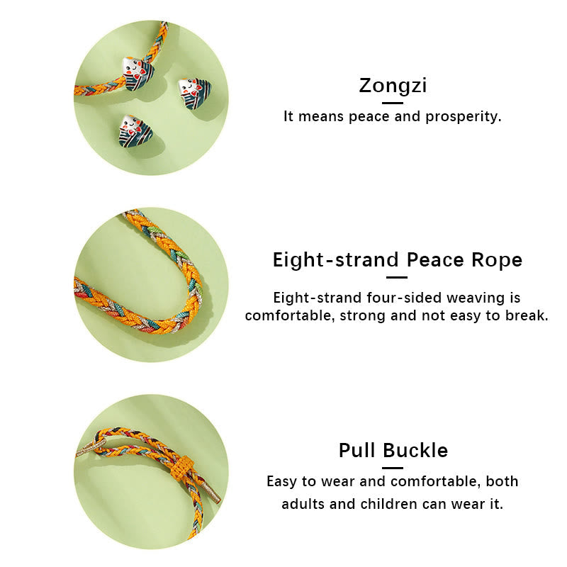 Stone of buddha 925 Sterling Silver Dragon Boat Festival Zongzi Pattern Luck Handmade Multicolored Rope Child Adult Bracelet