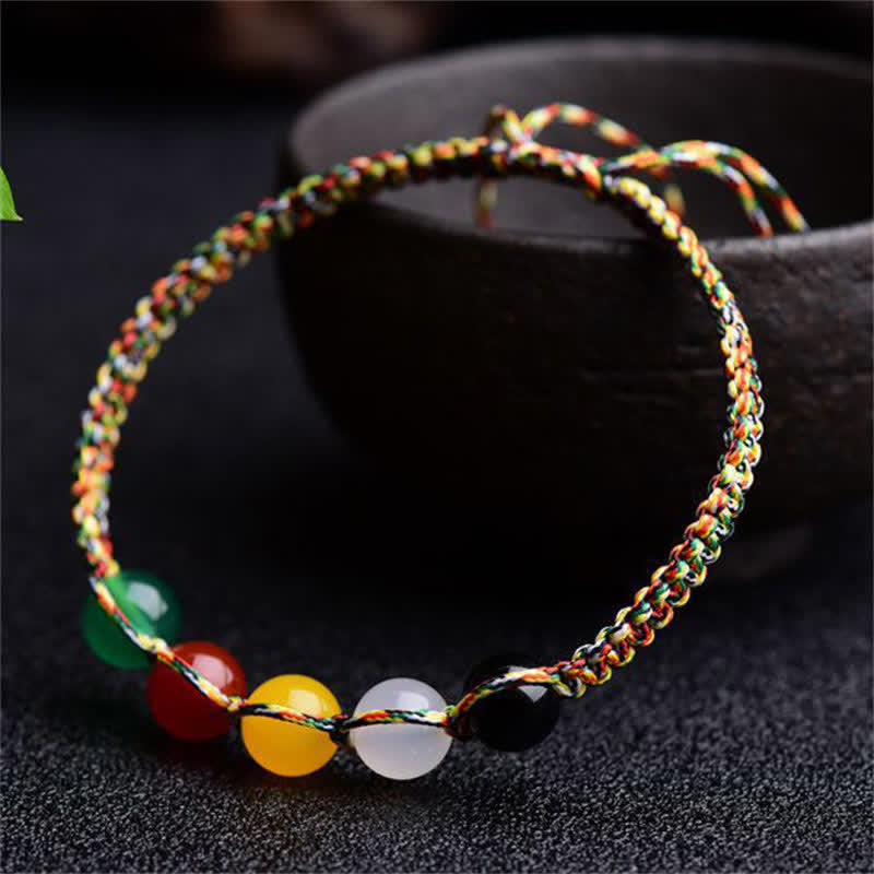 Stone of buddha Colorful Agate Metal Wood Water Fire Earth Five Elements String Bracelet