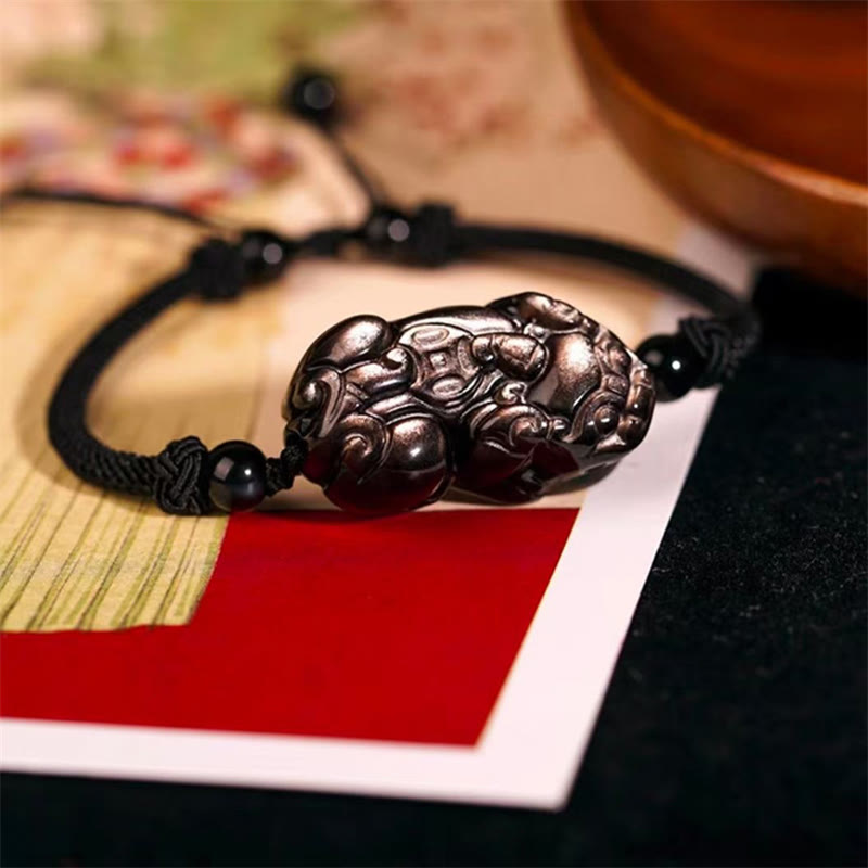 Stone of buddha Natural Obsidian Amethyst Citrine PiXiu Cooper Coin Wealth Bracelet
