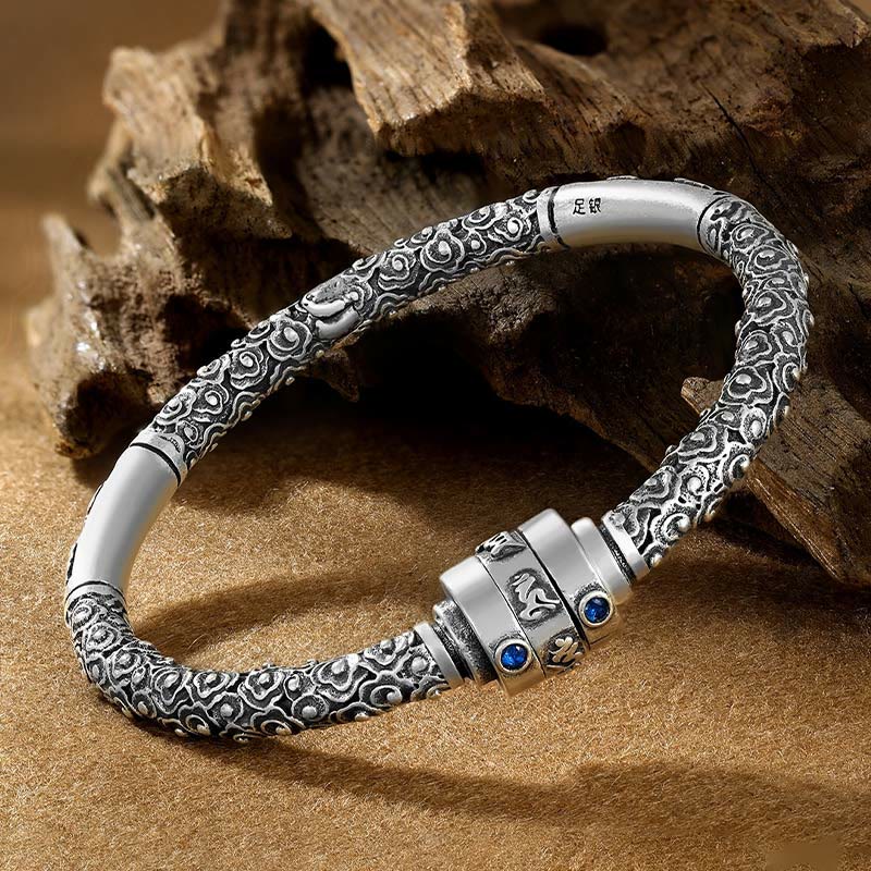 Stone of buddha 990 Sterling Silver Tibetan Auspicious Clouds Om Mani Padme Hum Engraved Creativity Bracelet Bangle