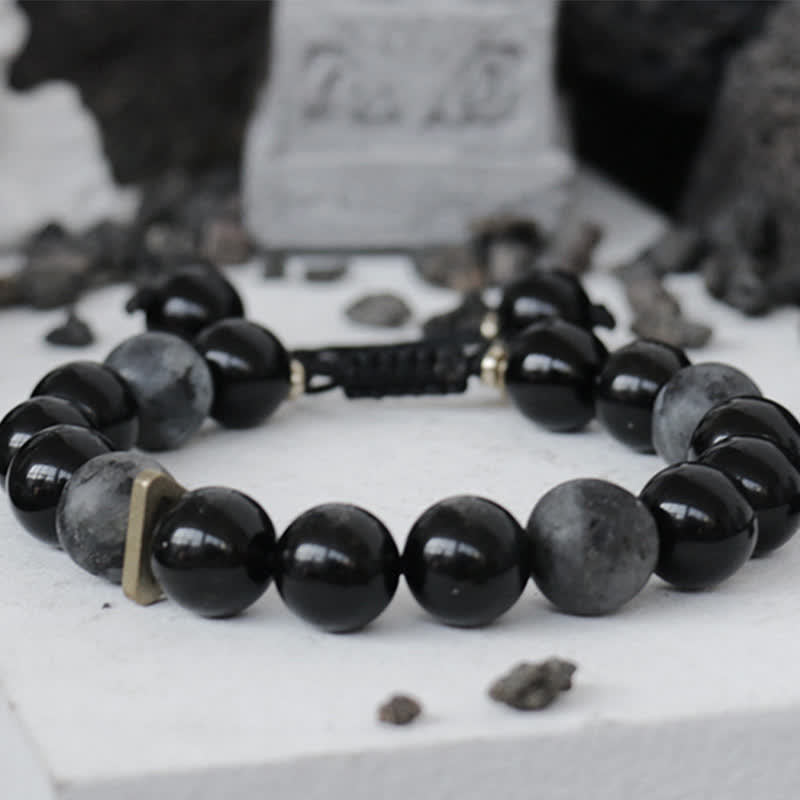 Stone of buddha Black Obsidian Black Glitter Stone Purification Bracelet