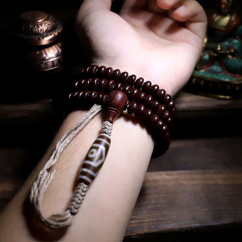 Stone of buddha Natural Tibet 108 Mala Beads Purple Bodhi Seed Three-eyed Dzi Bead Copper Dorje Harmony Bracelet