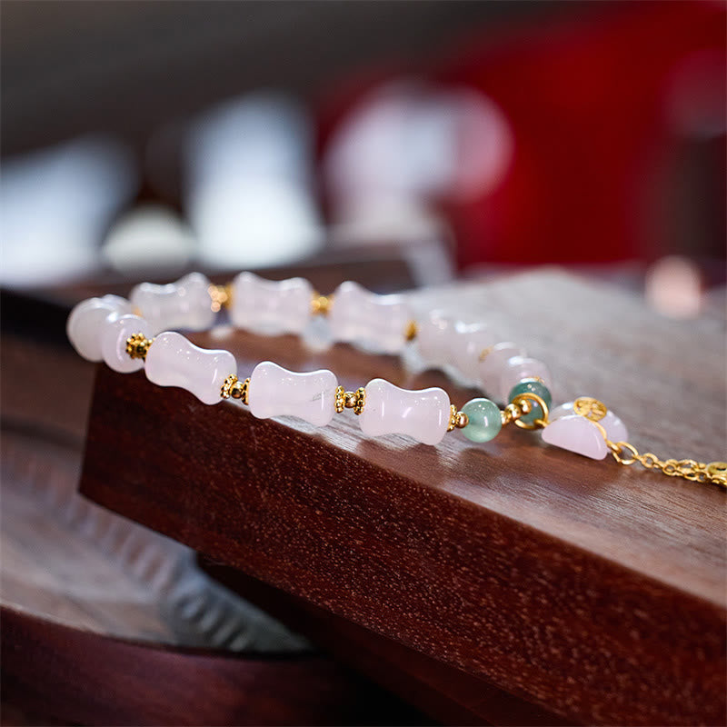 Stone of buddha Natural White Golden Silk Jade Bamboo Pattern Wealth Lucky Bag Fu Character Bracelet