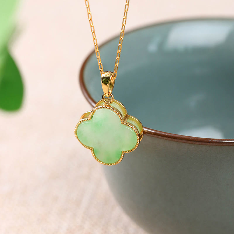 Stone of buddha Four Leaf Clover Jade Pattern Luck Necklace Pendant