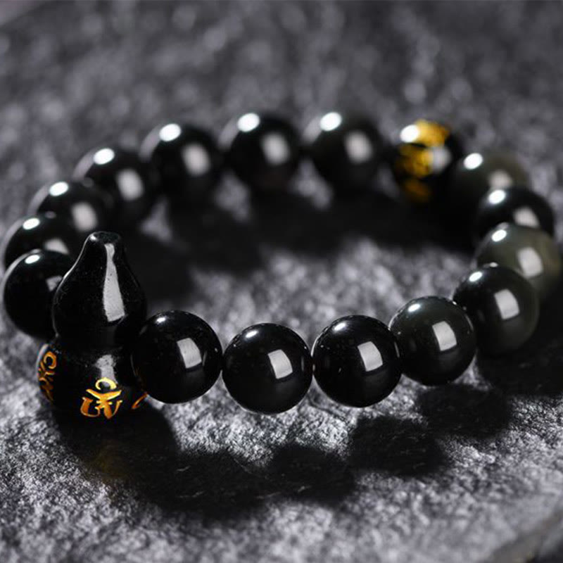 Stone of buddha Rainbow Obsidian Gourd Om Mani Padme Hum Inner Peace Bracelet