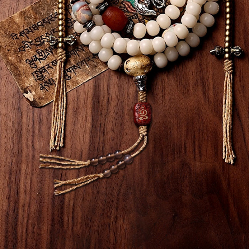 Stone of buddha Tibet 108 Mala Beads Bodhi Seed Bagua Vajra Dzi Bead Gray Agate Wealth Bracelet