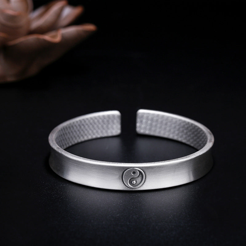 Stone of buddha 999 Sterling Silver Yin Yang Auspicious Clouds Balance Harmony Bracelet