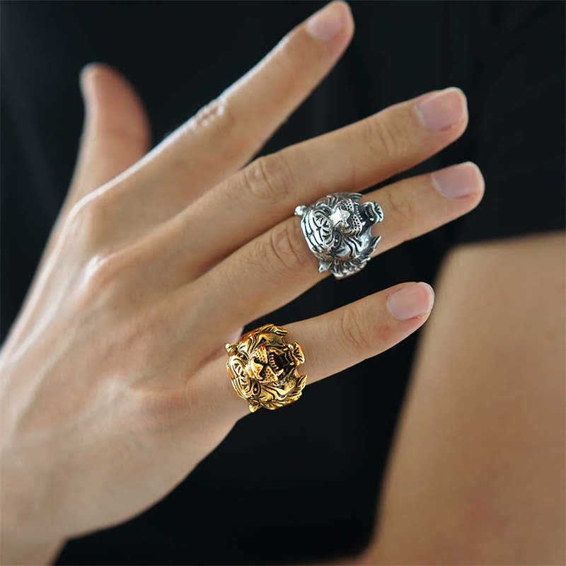 Stone of buddha Men's Animal Tiger Head Titanium Steel Balance Calm Punk Rock Biker Ring