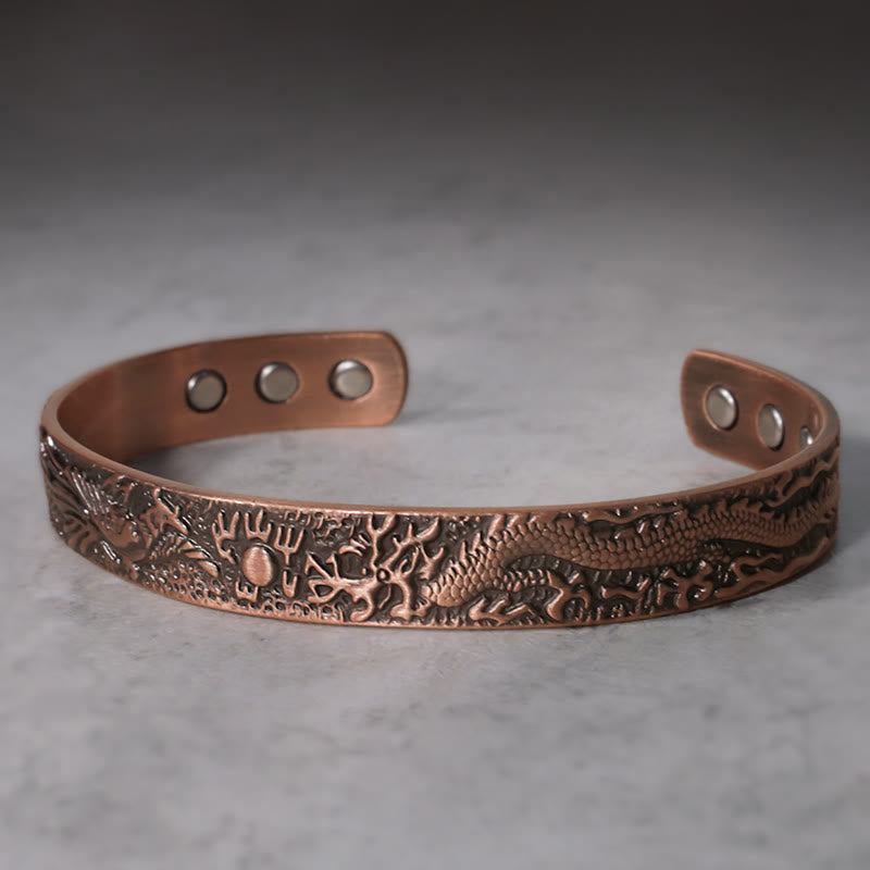 Stone of buddha Dragon Phoenix Magnetic Solid Copper Cuff Bracelet Bangle