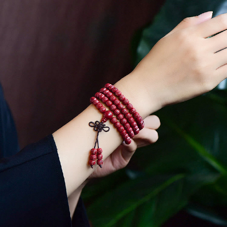 Stone of buddha 108 Mala Beads Cinnabar Om Mani Padme Hum Pattern Engraved Blessing Bracelet