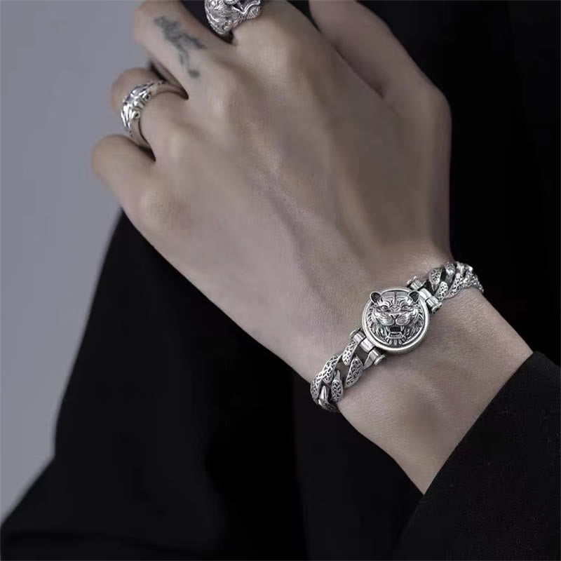 Stone of buddha Tiger Tang Dynasty Flower Design Engraved Luck Energy Bracelet