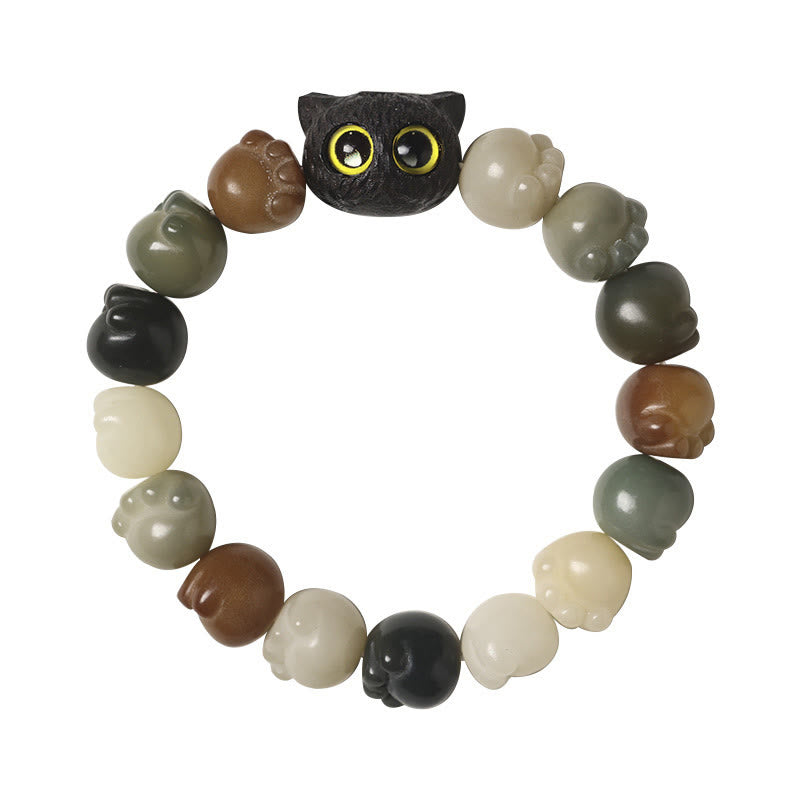 Stone of buddha Natural Bodhi Seed Lovely Paw Ebony Wood Lucky Cat Wisdom Bracelet