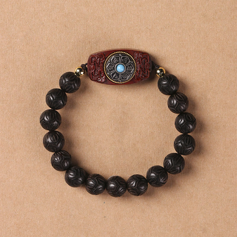 Stone of buddha Green Sandalwood Ebony Wood Sandalwood Om Mani Padme Hum Soothing Bracelet